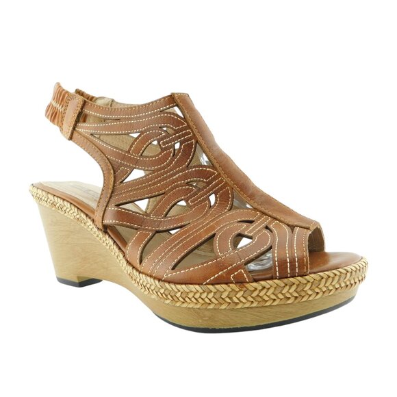 PIKOLINOS Brown Leather Die-Cut Peep Toe Sling Espadrille Wedge Heel Sandals 41 - Picture 1 of 8